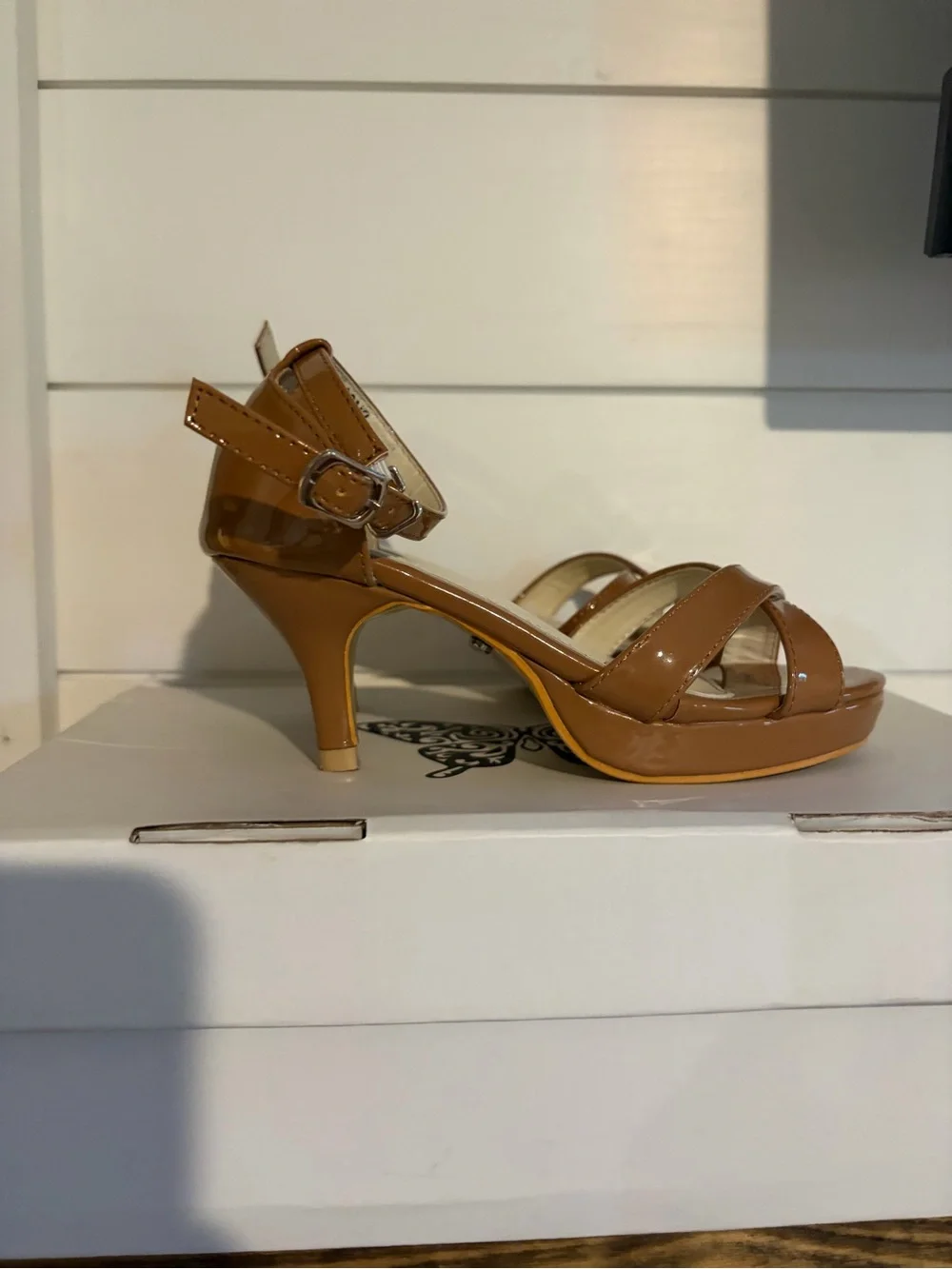 Marc Defang Kids' Tan Patent Leather Ankle-Strap Dress Sandals